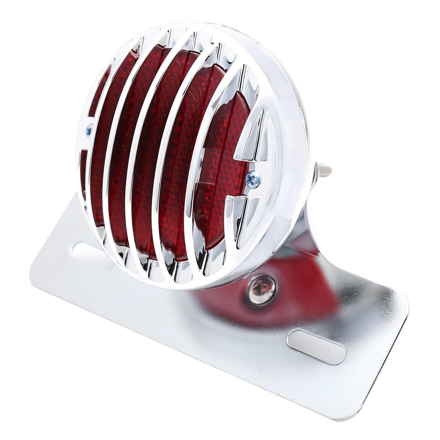 

nakira Motorcycle Tail Light, Round, with License Plate Stay, NKR768, Plated Silver, for Magna Shadow SR, TW200, CRF250M, and FTR