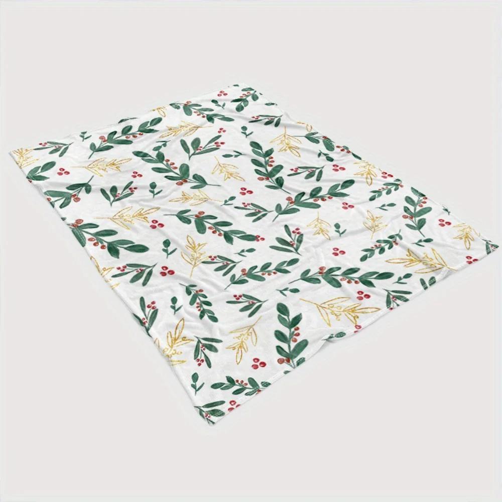 

Winter Plant Pattern Throw Blanket Flannel Material With Festive Greenery And Berries For Couch Or Bed Use Warm - Touch 30x40in