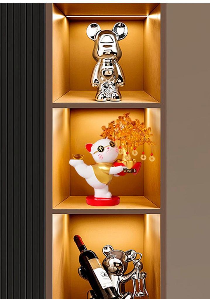 Lucky Cat Crystal Wealth Tree Ornament - High-End Housewarming Gift.