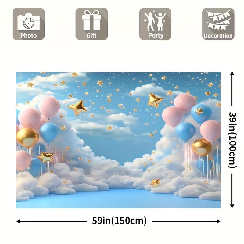 2D Cloud & Star Balloon Tapestry, Baby Shower Home Decor
