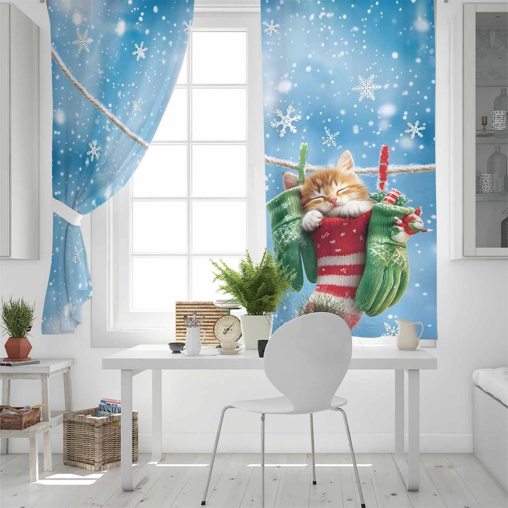 Tecknad Stjärnkatt Julstrumpor Snöflinga Mörkläggningsgardiner För Vardagsrum Sovrum Fönsterbehandling Persienner Kök Draperier