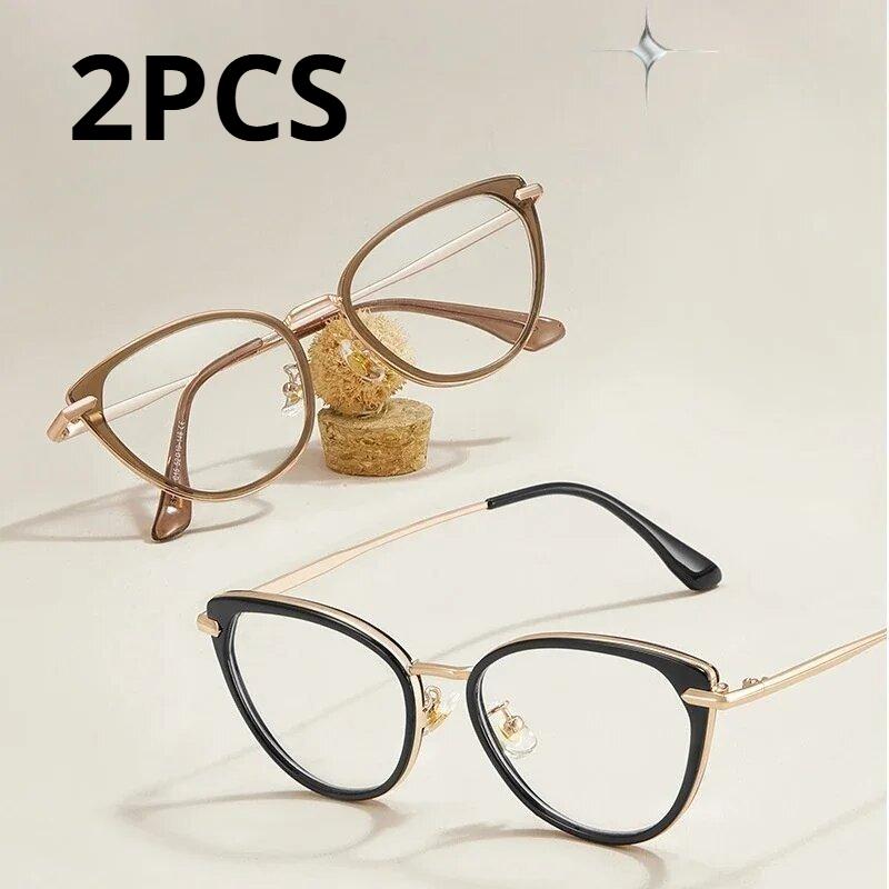 2Pcs Women Fashion Cat Eye Myopia Eyeglasses Frame Optical Vintage Prescription Glasses Frame New Arrival