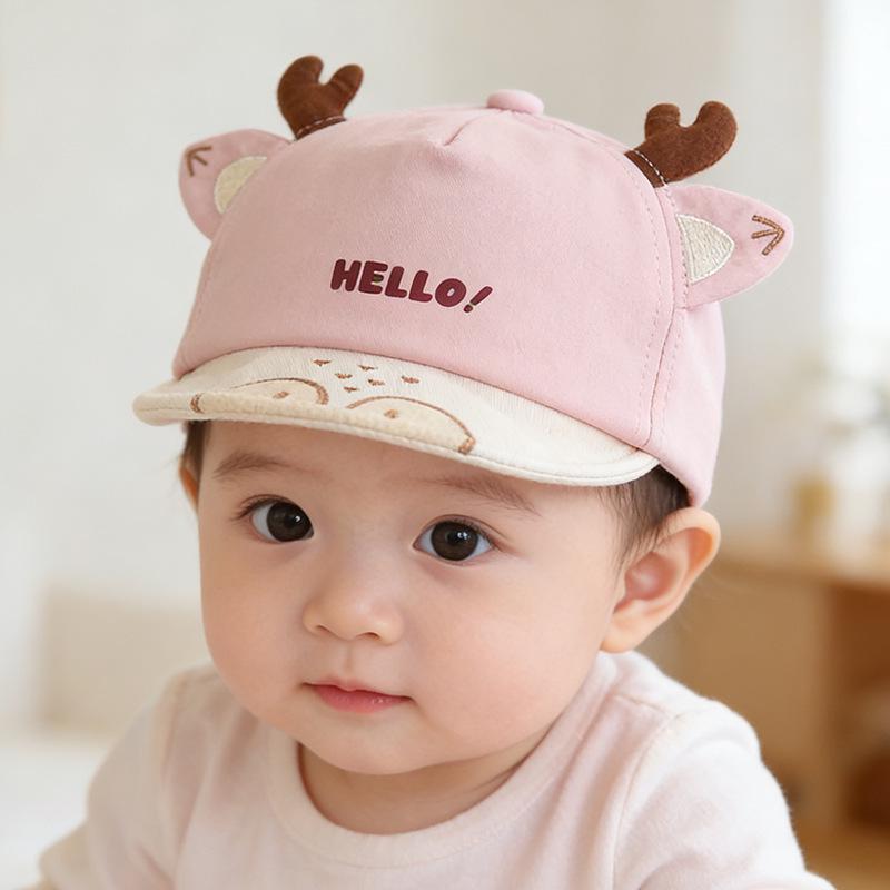 Toddler Duckbill Hat with Soft Brim, Cartoon Antlers Embroidery, Unisex Spring/Autumn Baseball Cap for Infants and Children