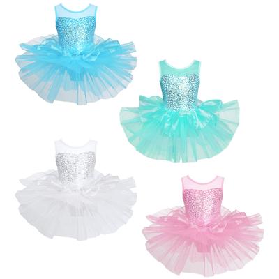 Kids Girls Dance Mesh Splice Sleeveless Ballet Tutu Dress Child Dancewear Costumes