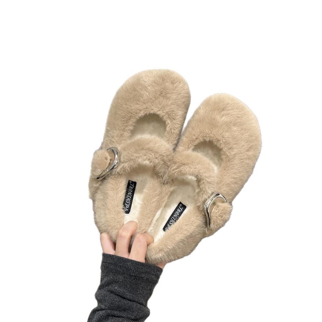 Inner Heightening Retro Fluffy Shoes Single Shoes Women's 2025 Autumn and Winter New with Skirt Velvet Mary Jane Shoes