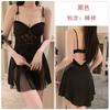 Smooth satin underwear passion hot backless deep V plus chest pad nightdress mesh robe women's suit