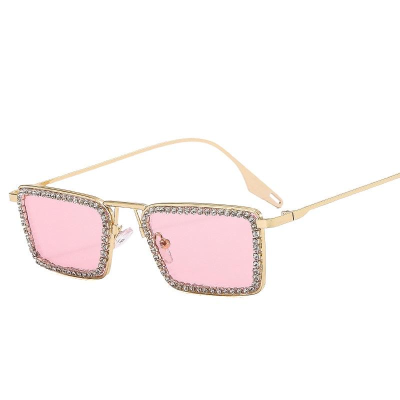 Diamond Small Rectangular Sunglasses Women Metal Frame Crystal Shades Clear Lens For Female Rhinestone Sun Glasses Premium Brand
