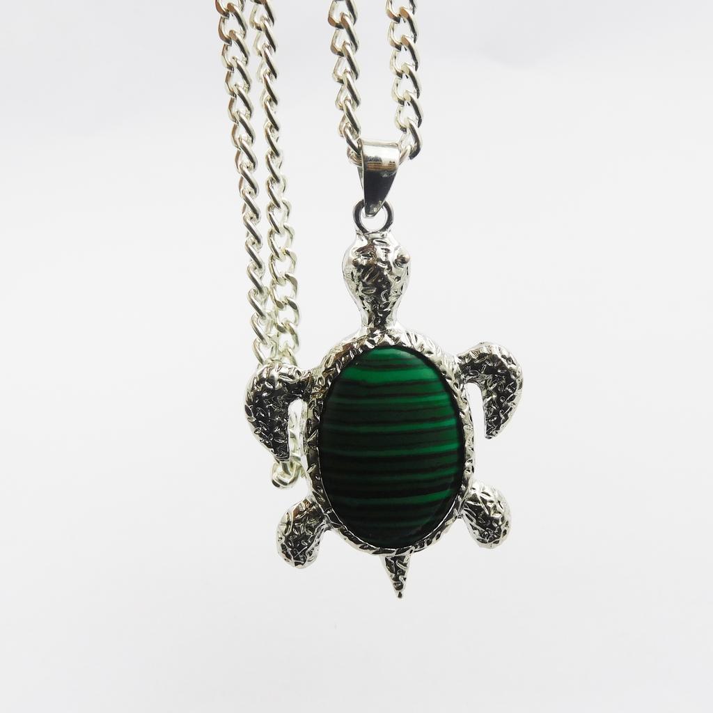 Silver 925 Beautiful Pendant With Chain 97.00 Ct Natural Turtle Fancy Green Jade P-2073-S