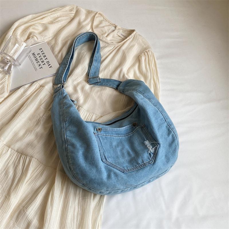 Torebka na ramię Denim Crossbody Bag Jednolity kolor Damska torba typu tote o dużej pojemności