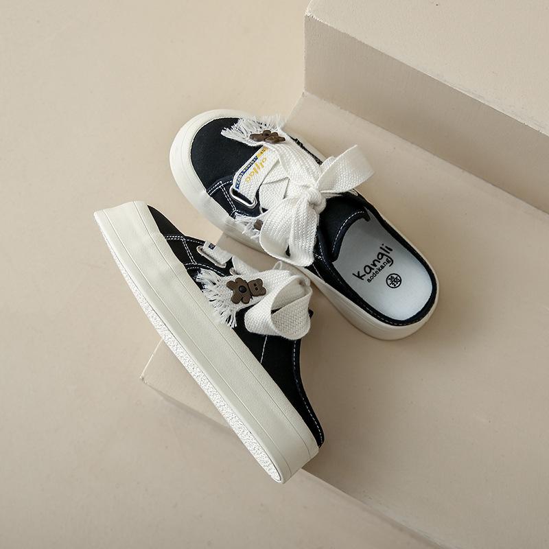 Semi-toe Canvas Shoes Female 2025 Autumn Hundred With Students Breathable Board Shoes Casual Shoes Children 8699