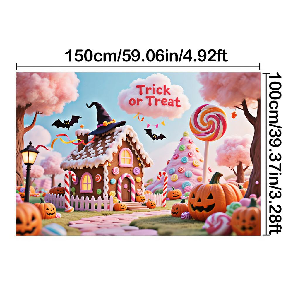 

Стиль Конфетный домик-Тыква,Элементы летучей мыши Хэллоуинский фон для украшения мероприятия,Фотобудка,Праздничный,Декор на Хэллоуин,Настенный декор,Домашний декор 150*100cm/59*39in/5*3ft