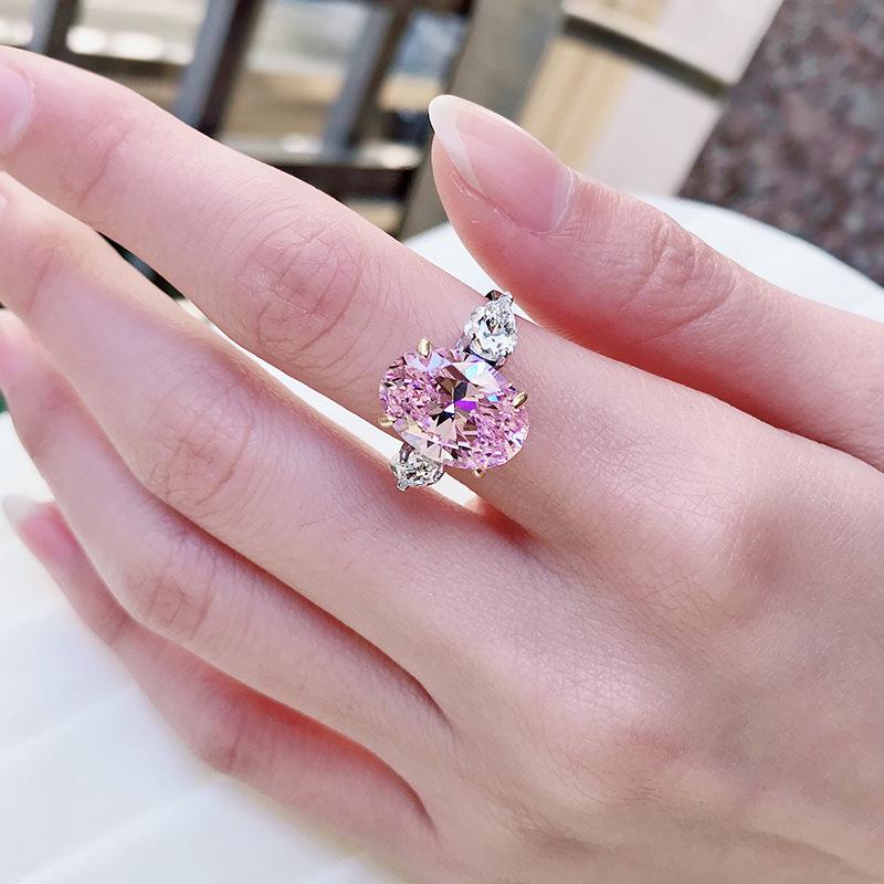 Xiancan Jewelry 2023 Sparkling 10-Carat High Carbon Oval Diamond Ring In 925 Silver