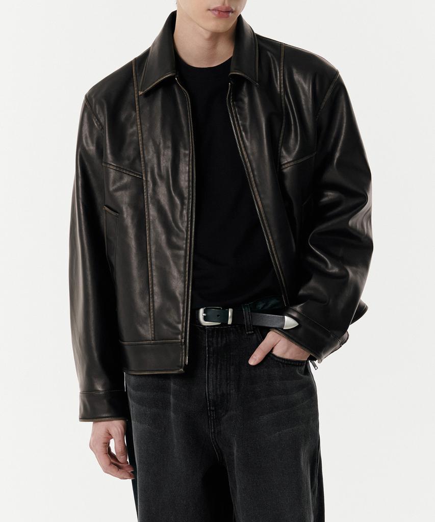 Musinsa Standard Faded Synthetic Leather Single Jacket [Black]