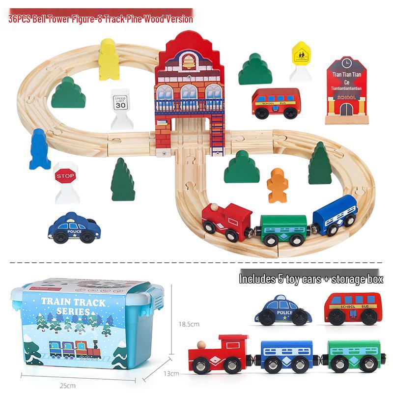 36-Piece Wooden Magnetic Train Track Set - Educational Interlocking Toy