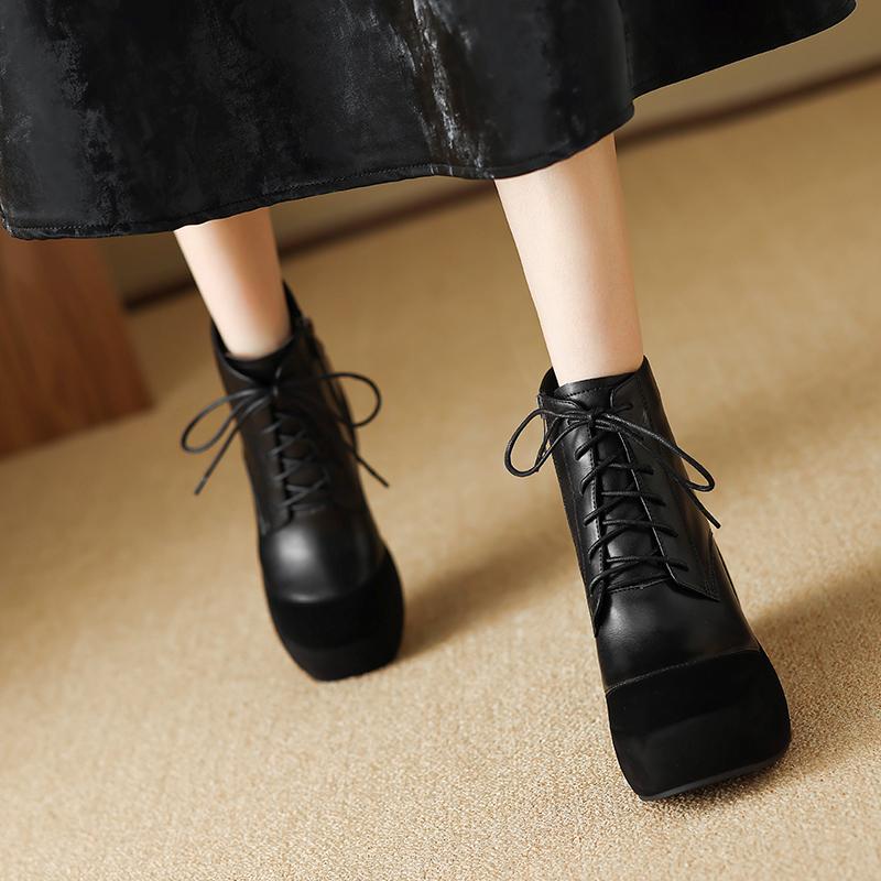 Fashion 2025 NEW Autumn Women Boots Women Shoes Round Toe Chunky Heel Boots for Women Motorcycle Platform Boots high heels