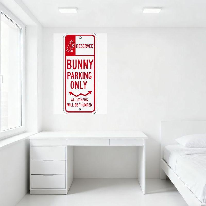 Rabbit Wearing Cap Reserved Bunny Parking Only Metal Tin Sign, Vintage Red White Warning Sign for Bar Club Man Cave Home Decor