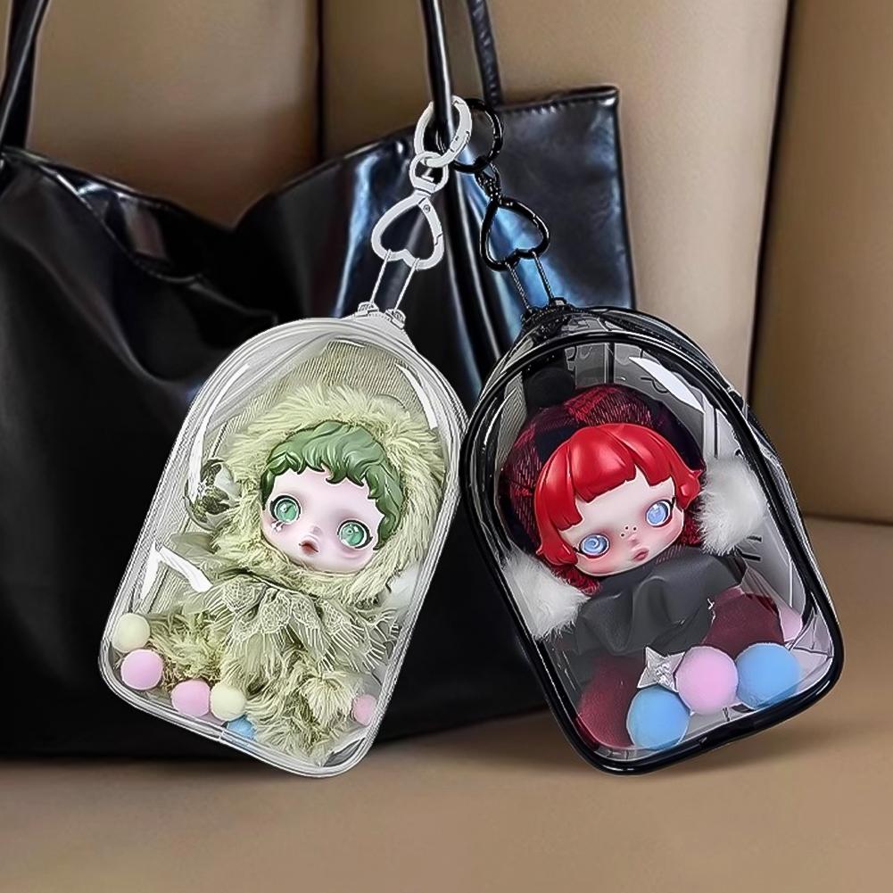 For 17cm Labubu V2 V3 15cm Cotton Doll Skull Panda Outfit Crossbody Pain Bag PVC Storage Bag Display Bag