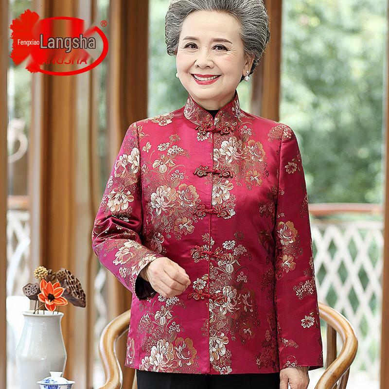LangSha Elderly Women s Floral Padded Tang Suit Jacket 2XL