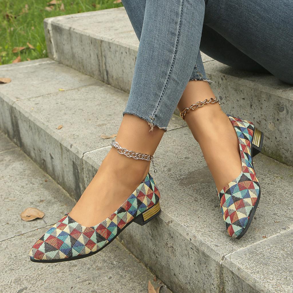Scarpe da Donna alla Moda in Saldo 2024 Nuova Moda Décolleté da Donna Punta Affilata Colori Misti Scollo Basso Tacco Quadrato Décolleté Professionali Quotidiani