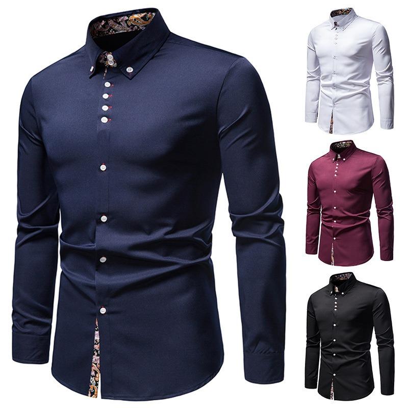Herren Slim Fit Colorblock Langarmhemd