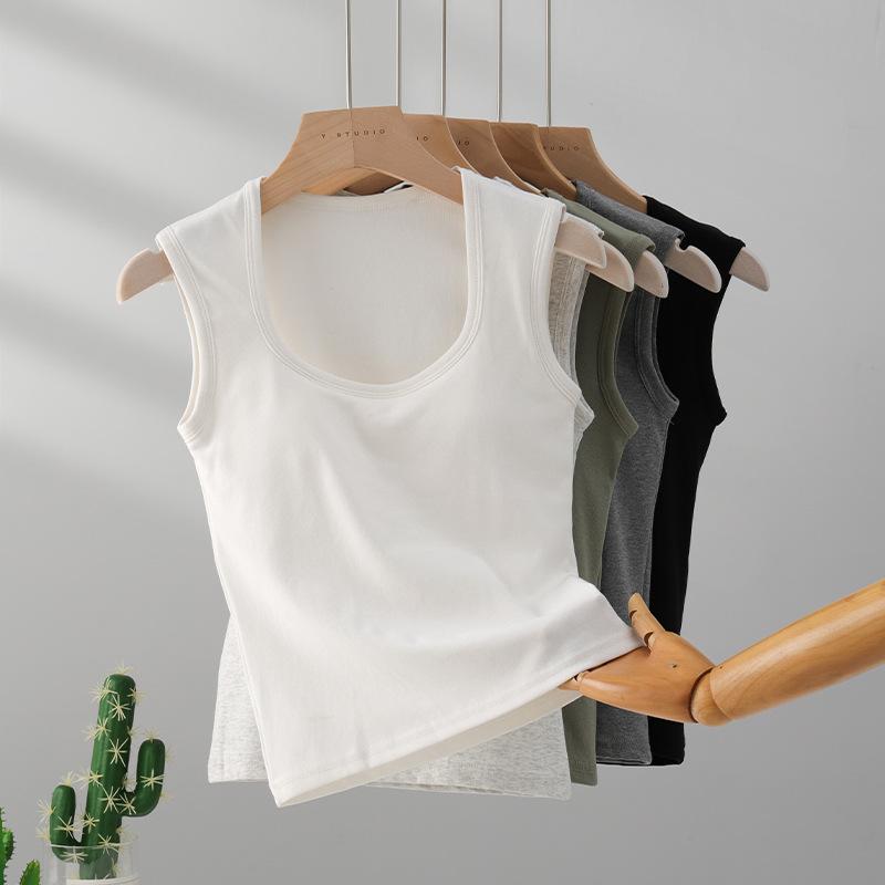 Cotton Vest for Women In Summer Wear Beautiful Back Bra with Chest Pads Integrated Wide Shoulder Strap Suspender Cover Pair Breasts Top