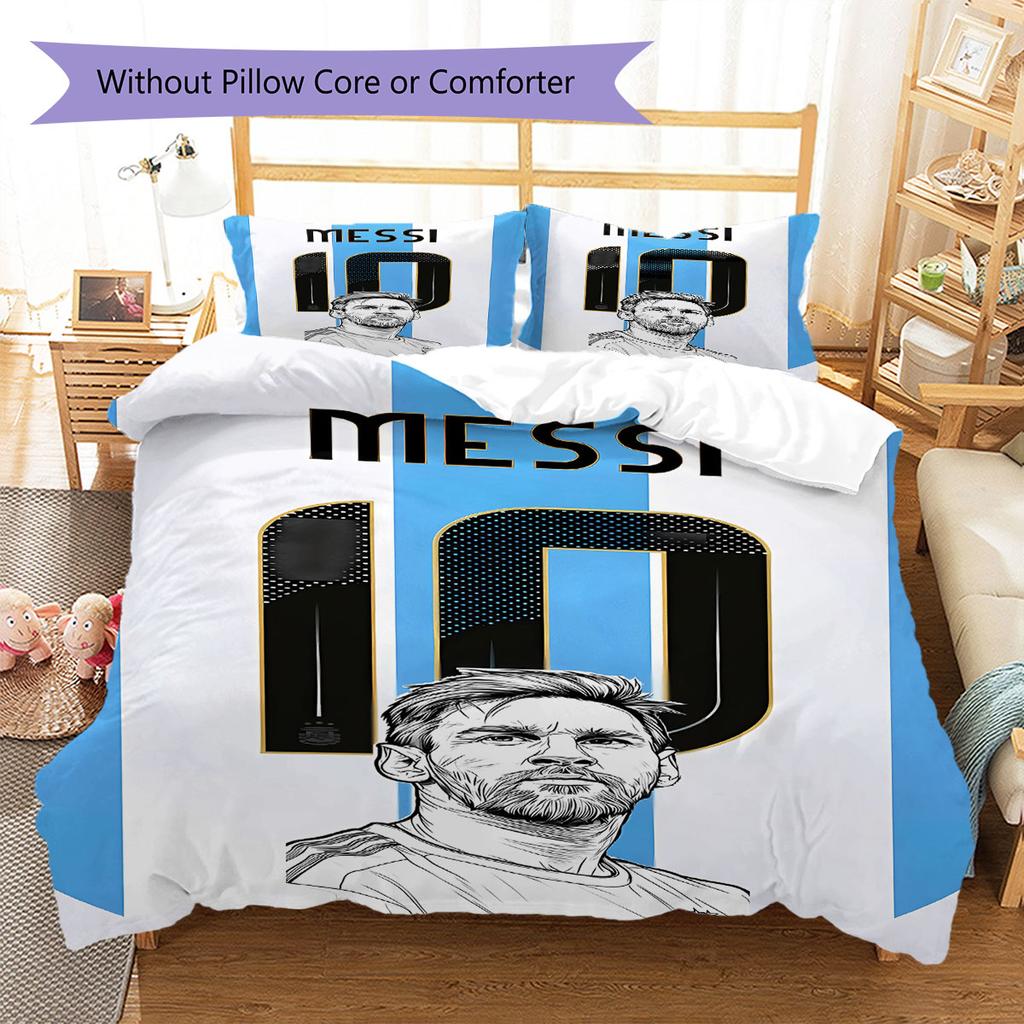 Biancheria da letto con motivo Messi, Set piumino Copripiumino Federa Regalo di compleanno per la casa(1 * copripiumino + 2 * federa, senza nucleo)