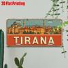 Printing, , Vintage Metal License Plate, Outdoor Wall Art , Number TIRANA Aluminum Sign with Albania Cityscape, Great for Hom