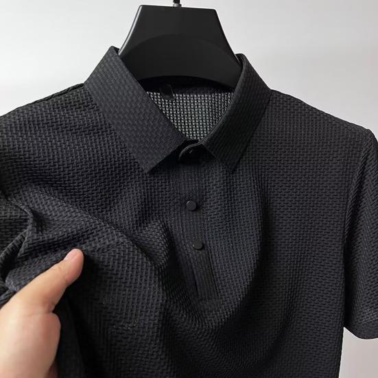 Lapel-T-skjorte for menn, kortermet ensfarget sommer-t-skjorte Hurtigtørkende Uformelt golftopp for jobb Ferie Street Golf