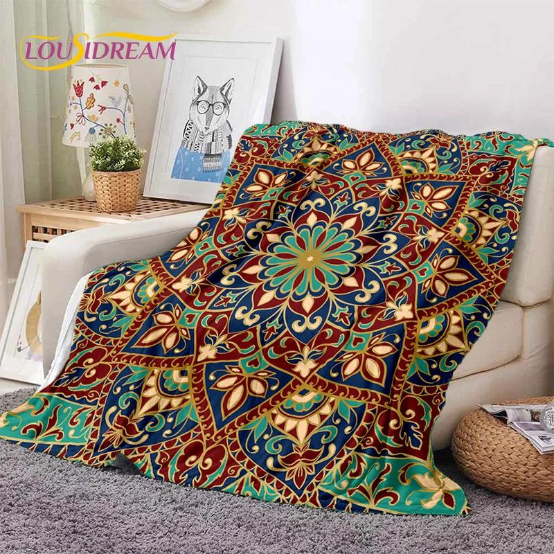 Turkey Persian Bohemian Mandala Flower Soft Flannel Blanket for Bed Bedroom Sofa Picnic,Throw Blanket for Outdoors Leisure Gift