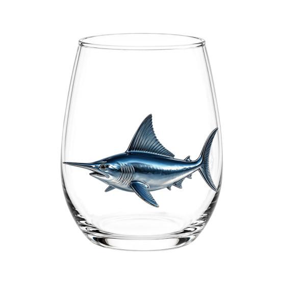 Clear Glass Cups for Party Stemless Wine Glasses with Marine Animal Pattern, 420ml Capacity, High Borosilicate Creative Gift Friends Cup, Round