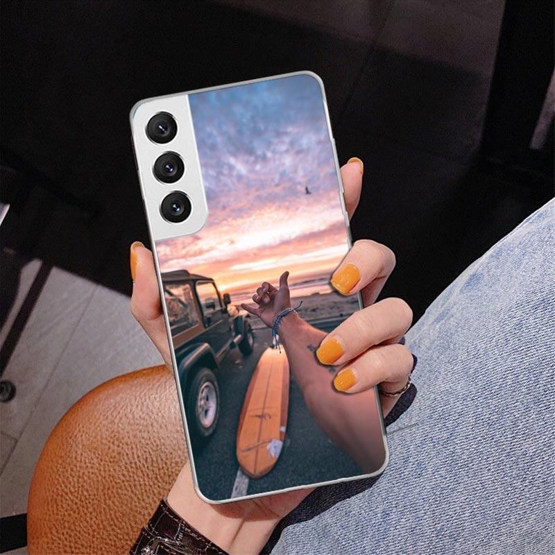 Surfbrett Surfen Surf-Mädchen Sommer Handyhülle für Samsung Galaxy S26 S25 Edge S23 S24 Ultra S22 Plus S21 S20 FE Einzigartige Hülle Sof