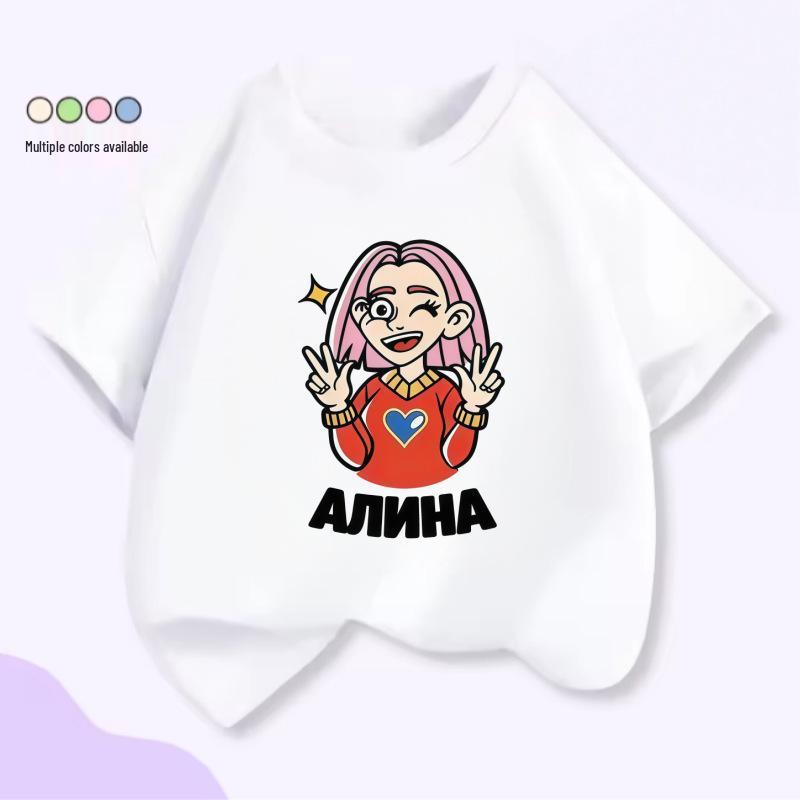 2026 Russian Cartoon Girl s Cotton T-Shirt - Short Sleeve 130 cm