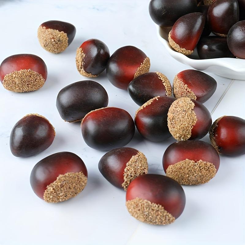 Realistic Artificial Chestnuts,12 Flat & 12 Pointed Durable Plastic Brown Decor for Home Parties,Festive Photography Props