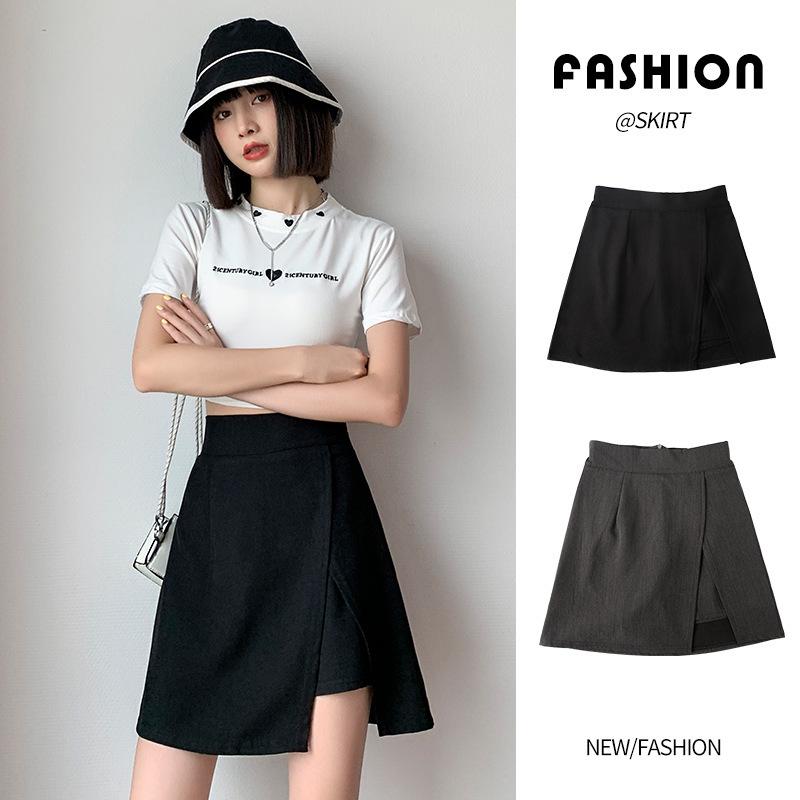 Women's Plus Size High-Waist Black Midi Skirt - Slimming, Petite, College Style, A-Line with Summer Slit