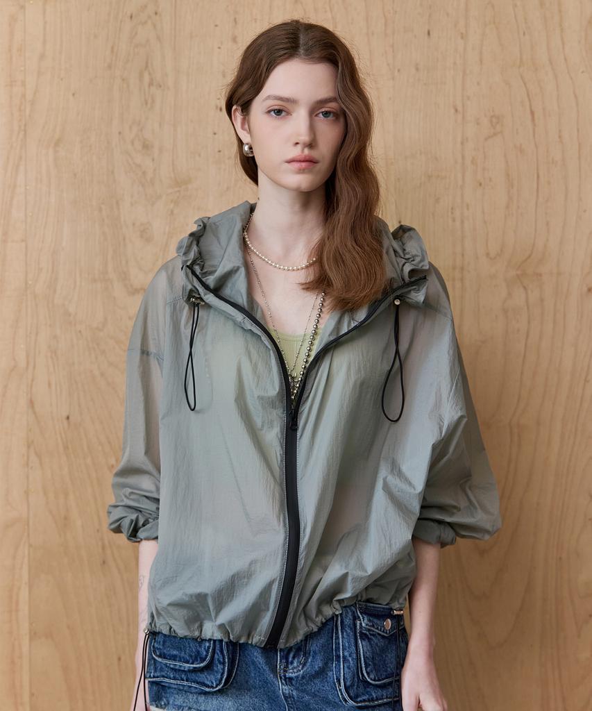 Maxza Light Shirred Hooded String Wind Jumper