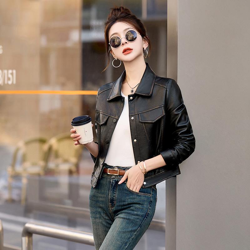 

Женская куртка из натуральной овчины 2025 - Повседневное женское пальто Medium чёрный