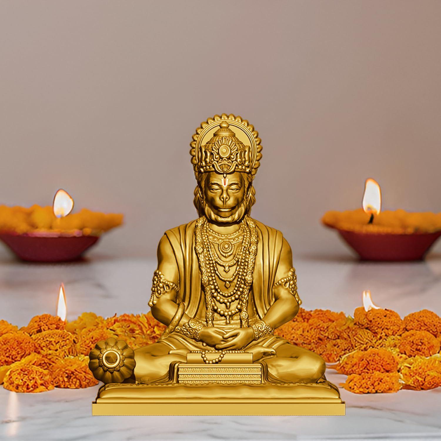 

Идол Ханумана для приборной панели автомобиля - Божественная Мурти Баджрангбали, Идеальный подарок с индуистским богом и украшение для домашней пуджи Идеальный Хануман золотистый