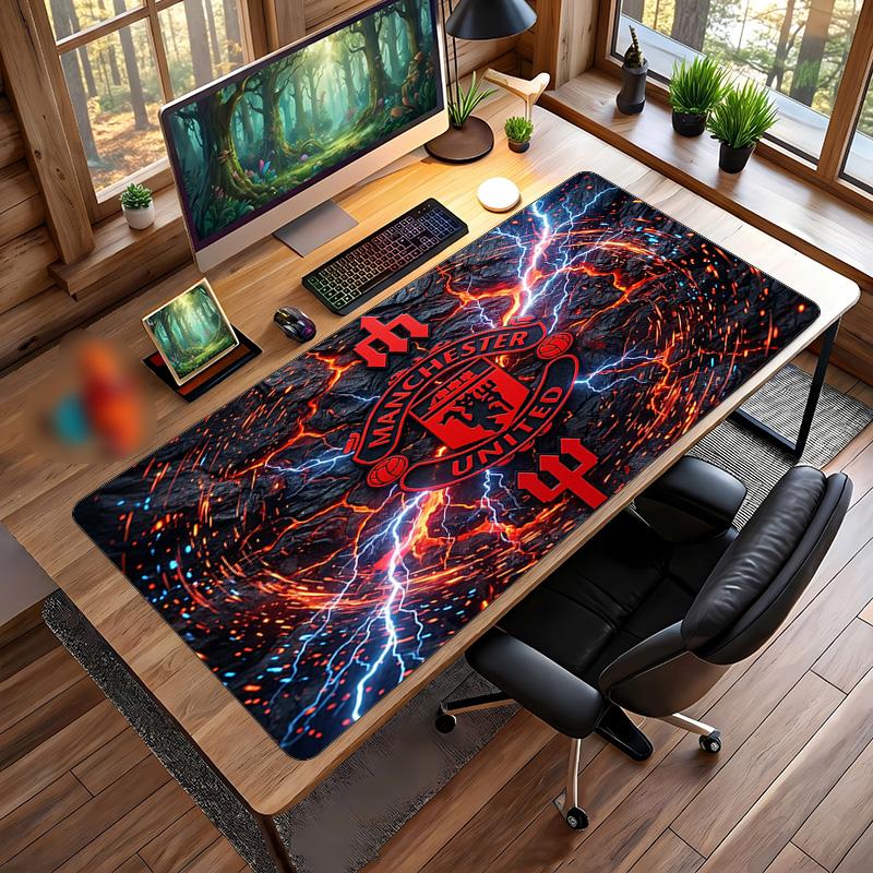 Alfombrilla de ratón grande impresa del Manchester United, alfombrilla de escritorio para gaming de goma suave antideslizante para decoración de oficina, portátil y ordenador