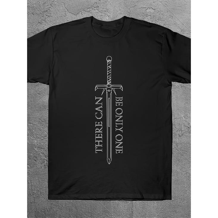 LocalMens Retro Highland Sword Print T-Shirt | Scottish Tribal Design, Black Background with White Celtic Knot and Kradag Ring Prints, Crew Neck, S