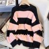 Navava Men Color Block Striped Mink Long Sleeve Knit Sweater Nk2681