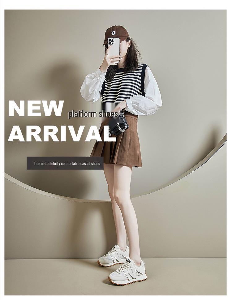 Korean Style Argan Women's 2025 Spring Sneakers - Casual, Thick-Soled, Height-Increasing Trendy Running Shoes - 6682