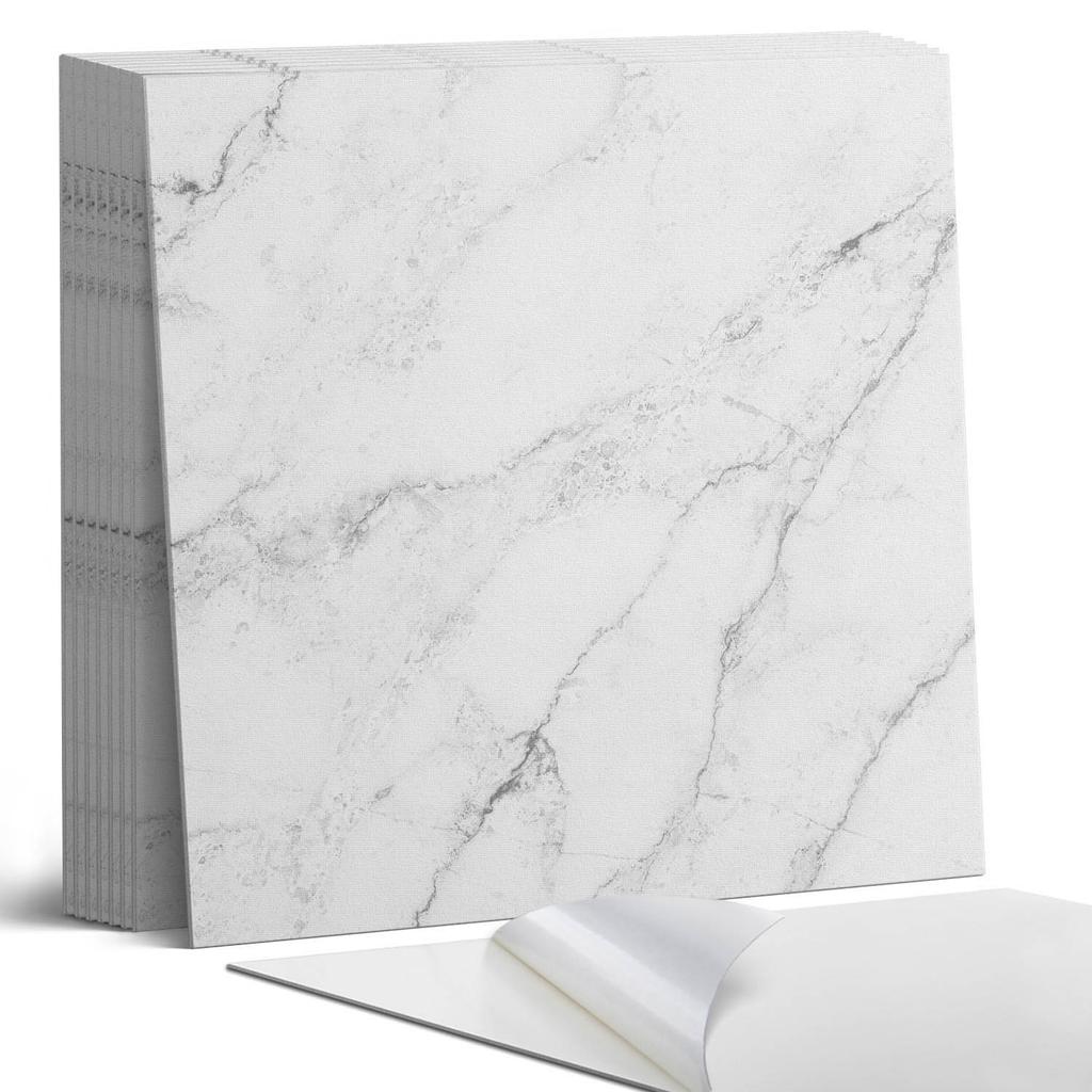 Printed Vinyl Self-Adhesive Tiles White Elegant Marble 9x30x30 Cm