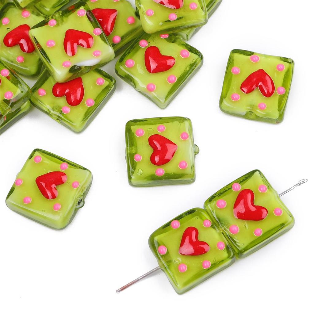 1 buc. Mărgele pătrate de sticlă colorate pictate manual, pentru bricolaj, colier, brățară, cercei, bijuterii, accesorii de artizanat