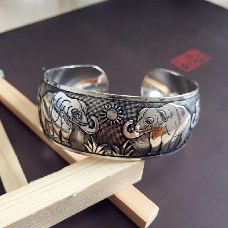 

Retro Ethnic Style Fine Silver Bracelet Fashion Carved Open Wide Bracelet Fashion Stylish Miao Silver Distressed Antique Accessories 2-Nepal Elephant