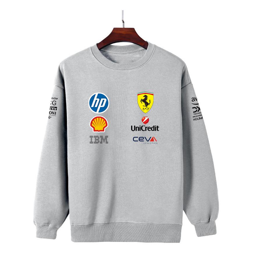 Unisex Men Women Thicken Autumn and Winter F1 Ferrari Racing Print Crewneck Sweatshirt Casual Loose Long Sleeve Pullover Sport Streetwear