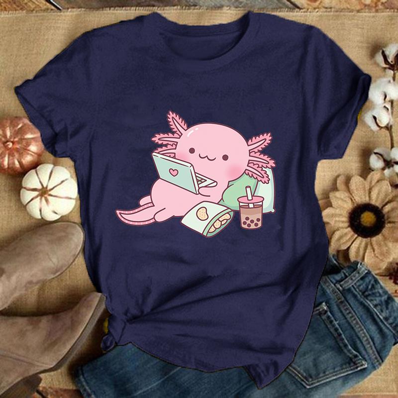 (Premium T-shirt)Hot Axolotl Printed T Shirts Casual Tops Summer Short Sleeve Harajuku T Shirts(Ship Within 24 Hours)