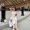 French temperament Hepburn style white suspender dress women's summer new design sense thin a word short skirt