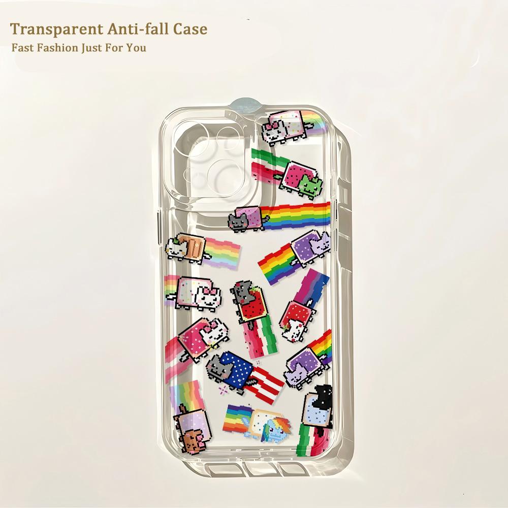 Cartoon Game N-Nyan Cat Phone Case For iPhone 17 16 16e 15 14 13 12 11 Mini Pro Max X XR XSMax Air Plus Transparent Back Cover