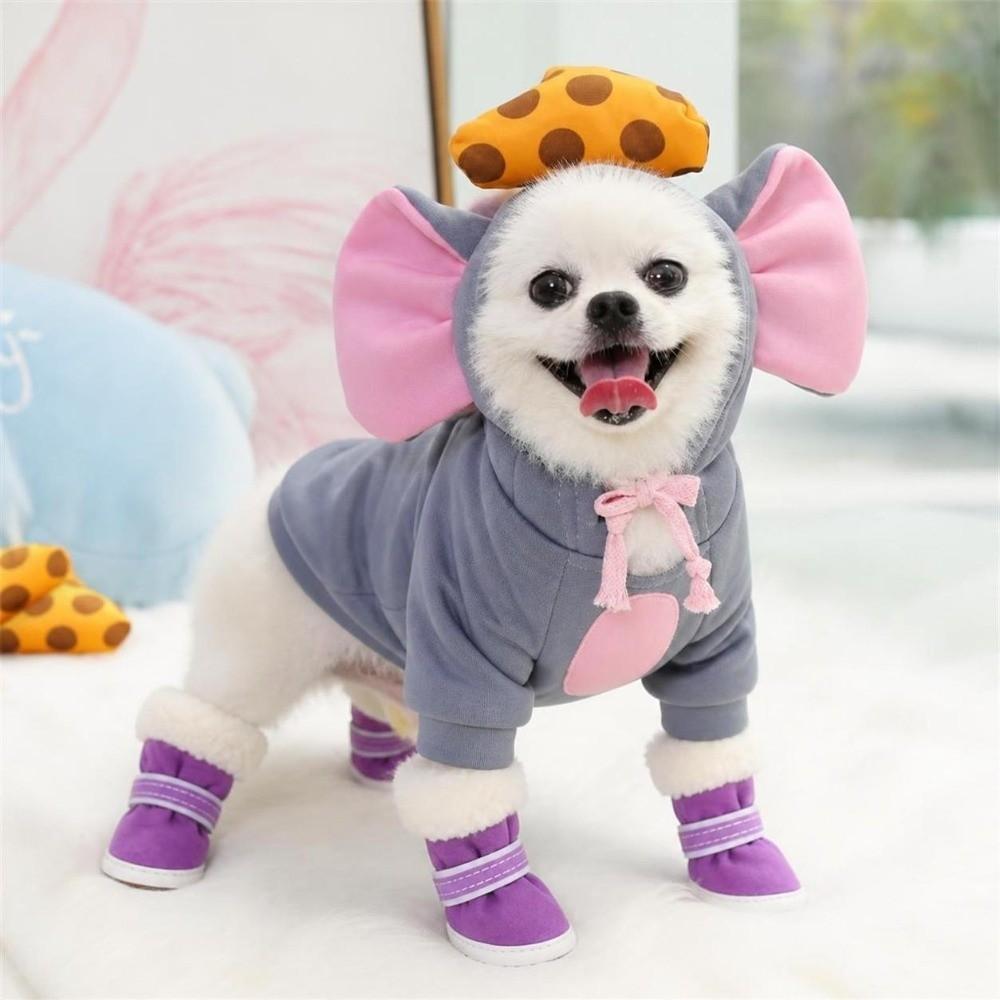 4Pcs Fashion Warm Winter Dog Shoes Anti-slip Cats Puppy Socks Thickened Cotton Pet Shoes for Small Medium Dog