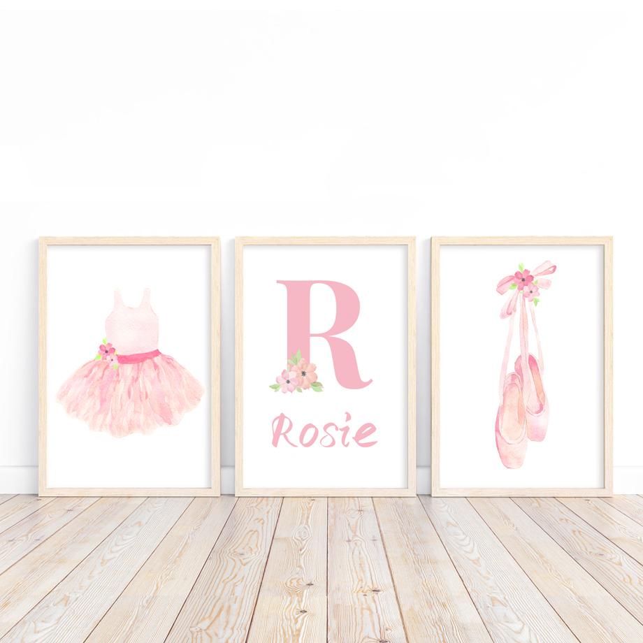 Pink Girl Bowknot Ballet Shoes Name Custom Nursery Wall Art Canvas Painting Posters And Prints Pictures For Baby Kids Room Decor